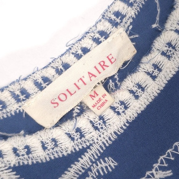 Anthropologie SOLITAIRE Women's MEDIUM Blue Floral Embroidered Top 24-800 - Picture 2 of 7